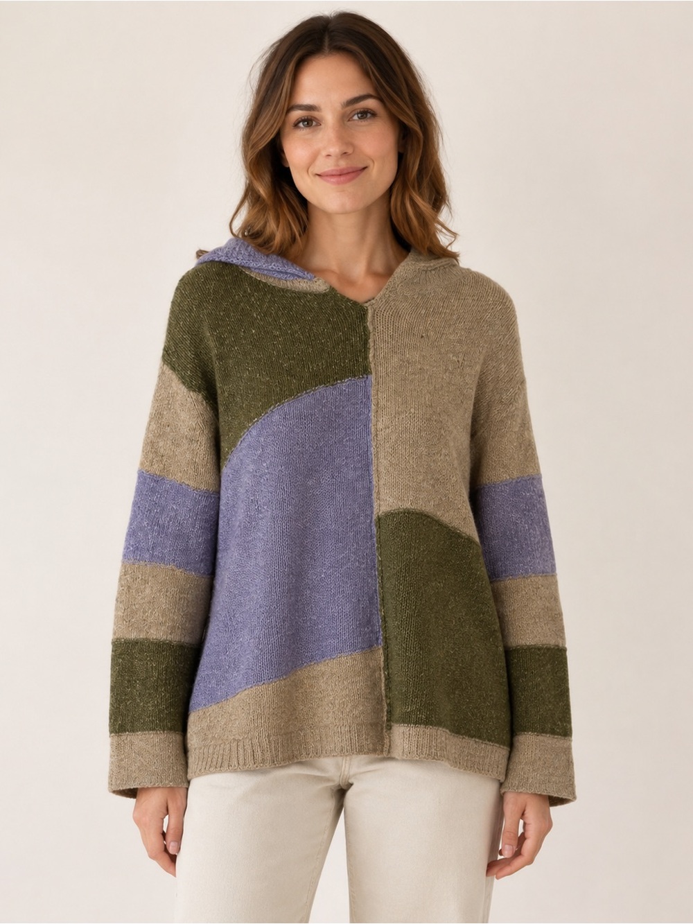 Kerry Traditions XL Irish Wool Silk Colorblock Hooded Sweater Made in Ireland